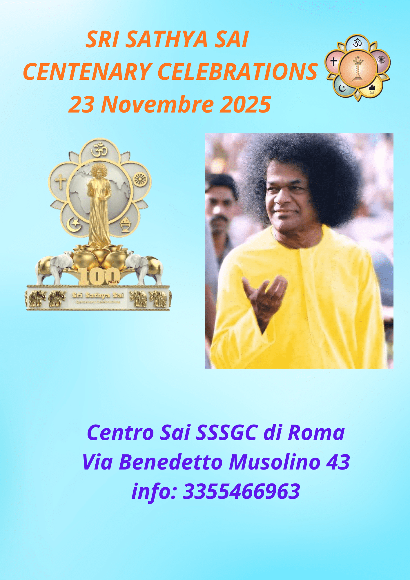 #Italy: CELEBRAZIONI CENTENARIO SRI SATHYA SAI  – CENTRO SAI ROMA