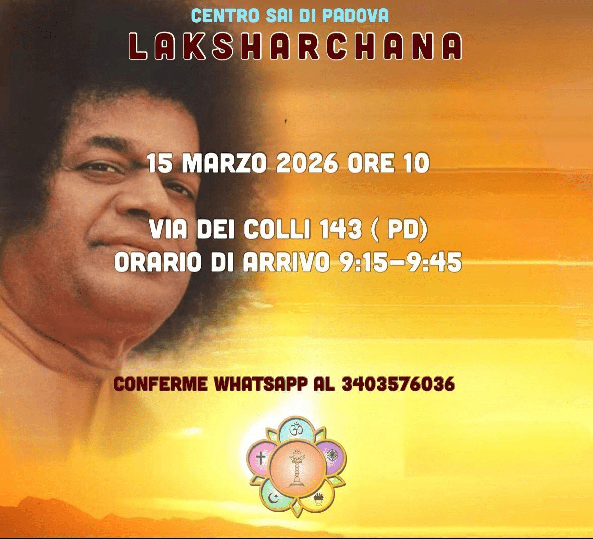 #Italy: LAKSHARCHANA – CENTRO SAI di PADOVA – 15 MARZO 2026
